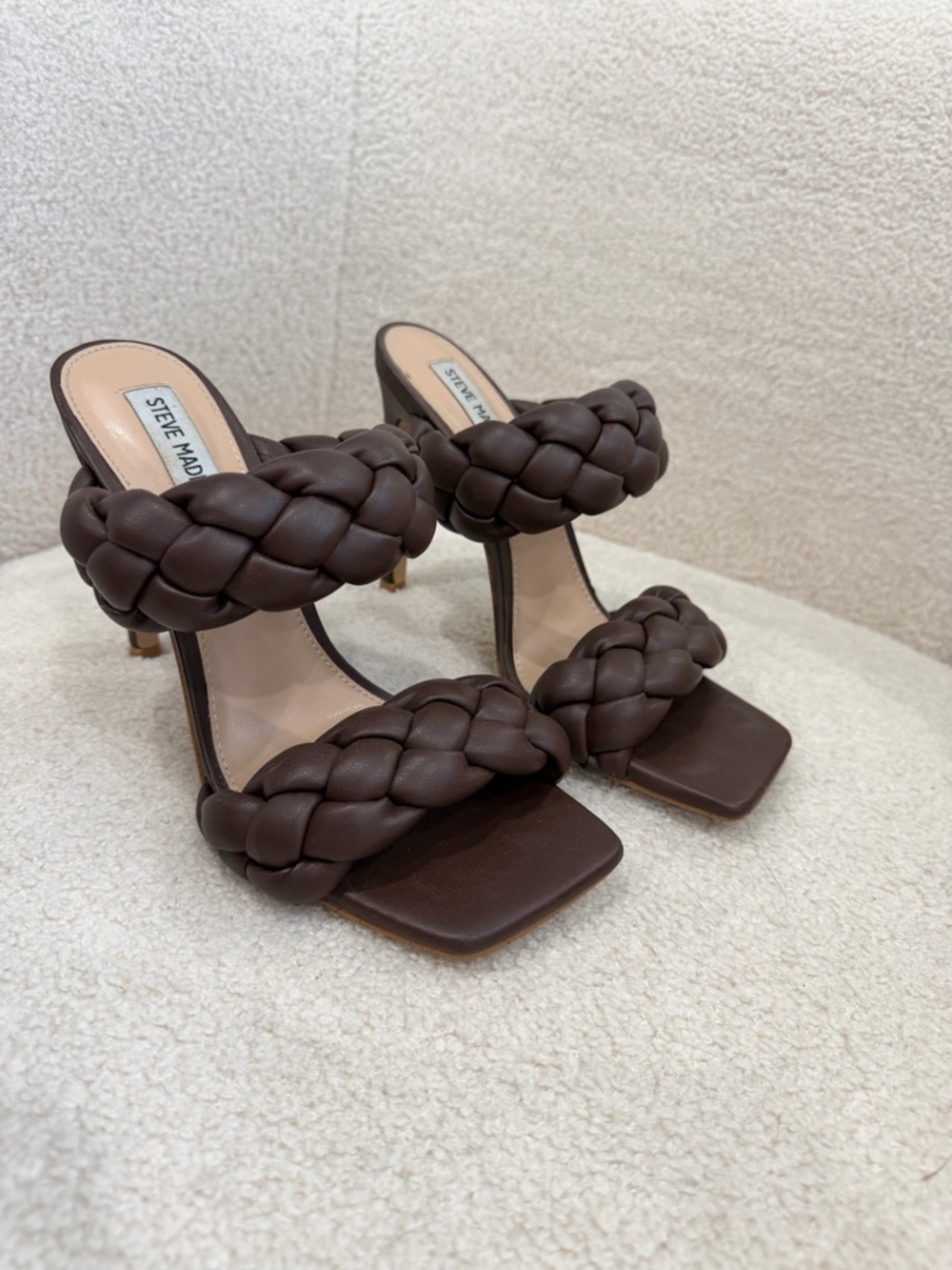 Steve Madden Braided Double-Strap High Heel Sandals - Dark Brown - Picture 10 of 16